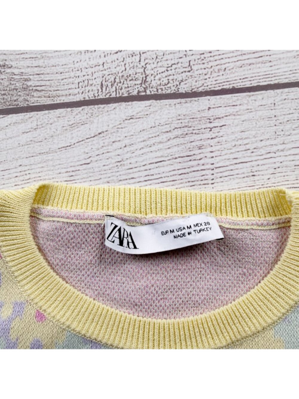 Zara Girls Sweater Vest Pastel Knit Sleeveless Pullover Yellow Trim M - Picture 2 of 4